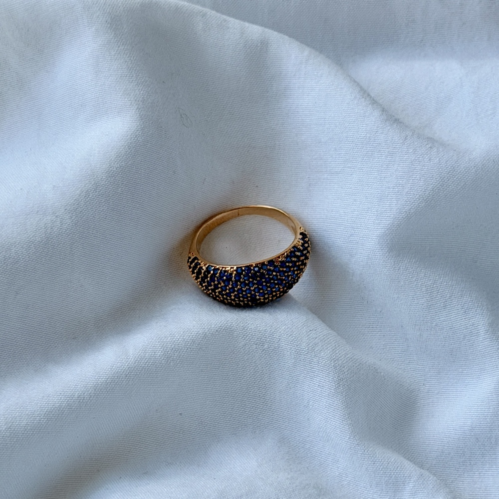 Blue Zirconia Crown Ring - 18k Gold Plated - Size 7
